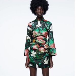 NEW WITH TAGS Zara Black Floral Long Sleeve Dress